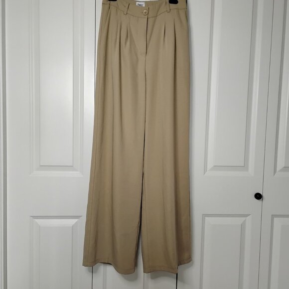 Princess Polly Women's Taupe Tan Archer Wide Leg Pleated Front Dress Pants - Picture 1 of 7